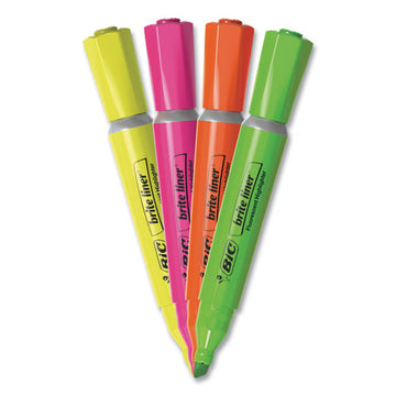 BIC® Brite Liner Tank-style Highlighter, Assorted Ink Colors, Chisel Tip, Assorted Barrel Colors, 4-set freeshipping - TVN Wholesale